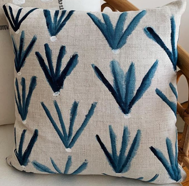 Custom 12x20 hand painted flora:blue pillows